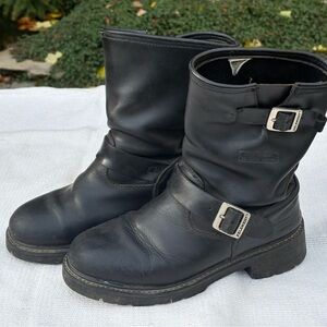 Men's Black Leather Motorcycle Boots